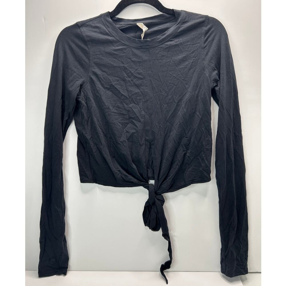 Lululemon L/S Crew Neck Tie Front Crop Top Black Women 4 Athleisure Workout